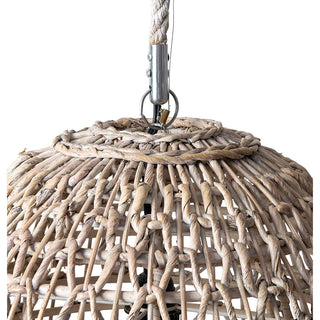 Close up of woven natural pendant light.