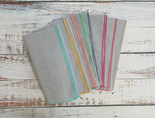 Grey Seersucker Cloth Napkins w/Colorful Edges, set of 8