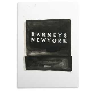 Painting of black box with BARNEY'S NEW YORK in white. 