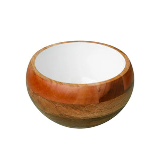Round Mango Wood & White Enamel Bowl