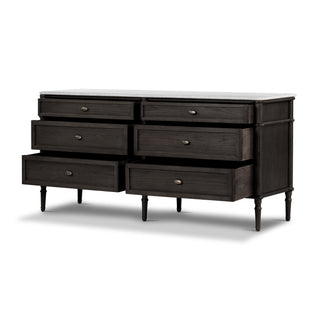 Toulouse Marble 6 Drawer Dresser - Distressed Black