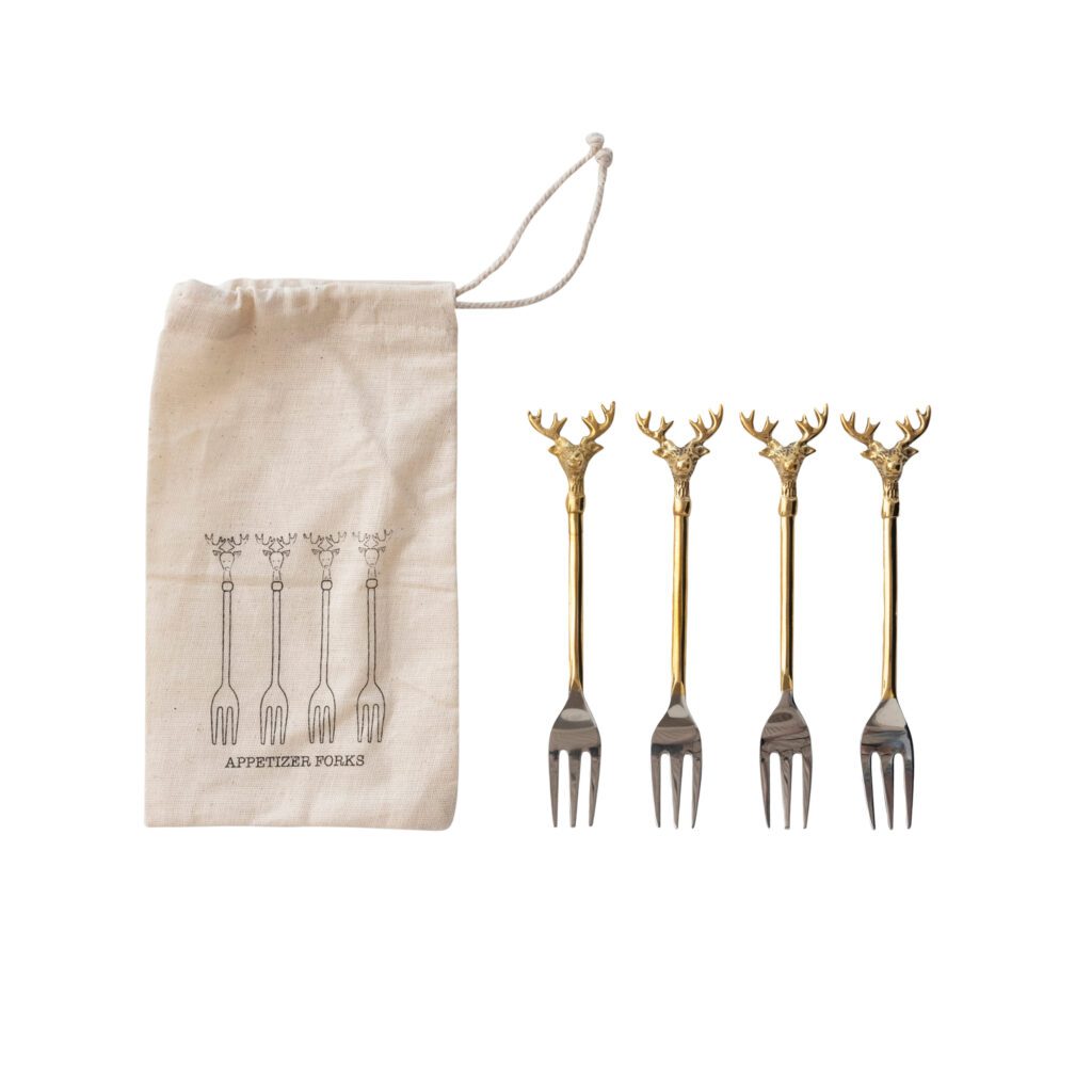 Brass Silverware Sets w/ Reindeer Handle
