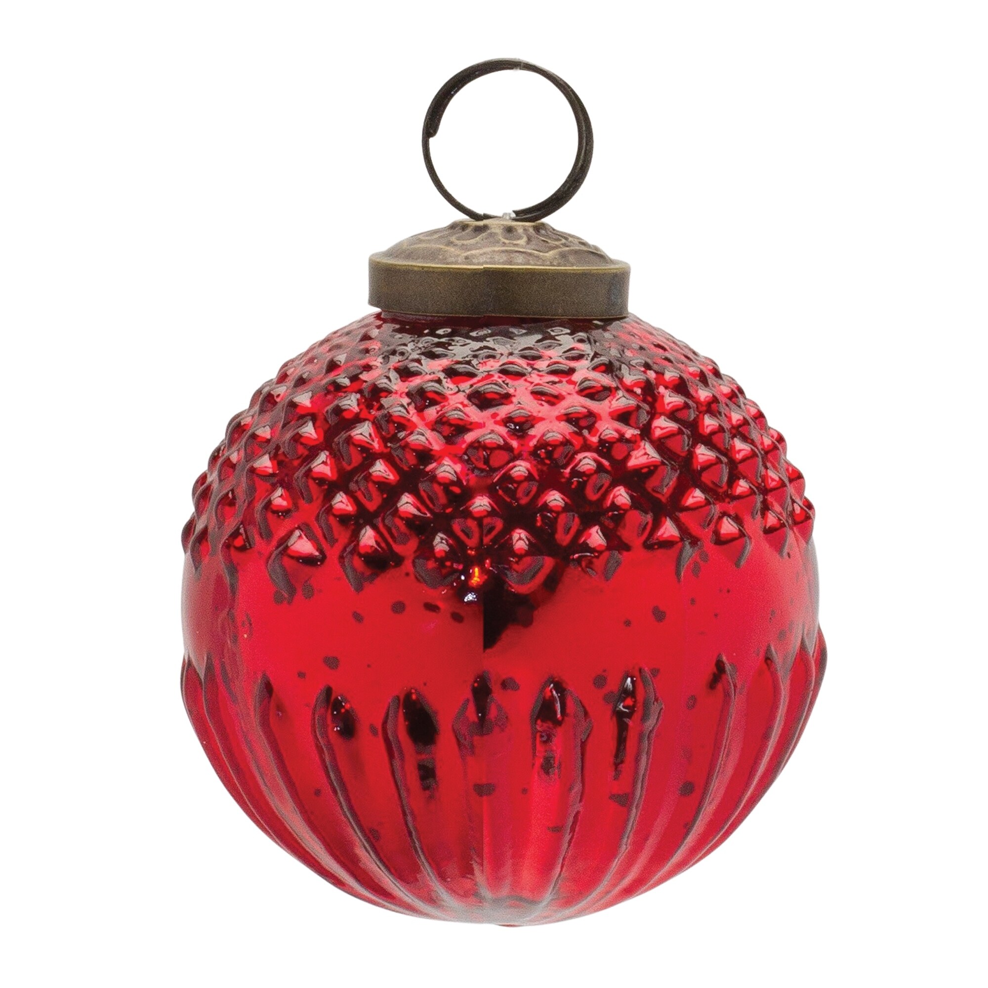 Round Mercury Glass Ball Ornament w/ Embedded Juniper Needles, Mint Color