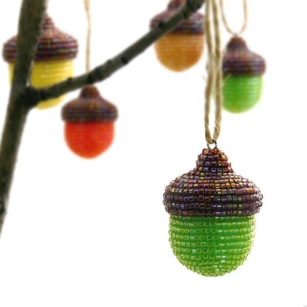 Beaded Gem Acorn Ornament 6"
