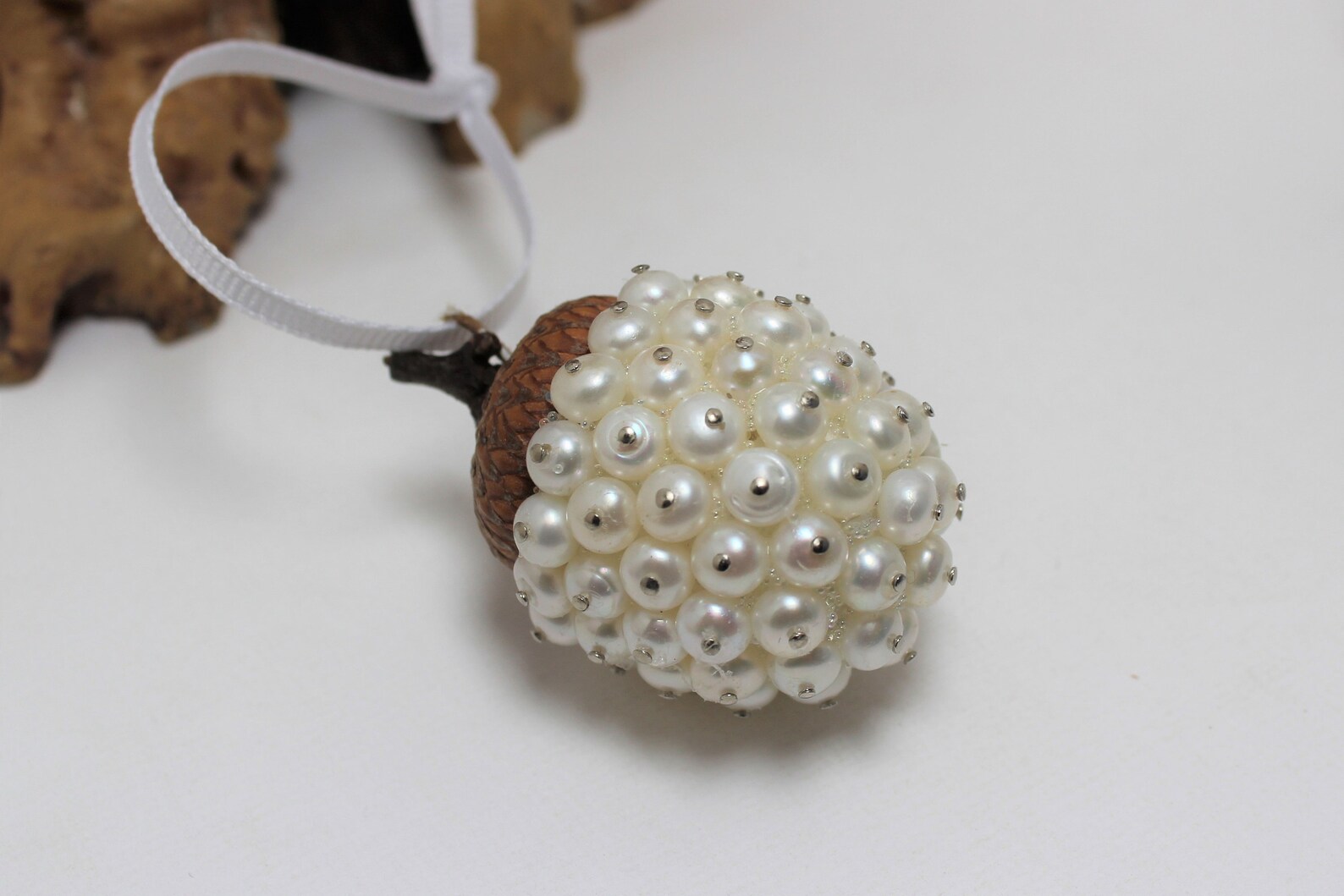 Beaded Gem Acorn Ornament 6"