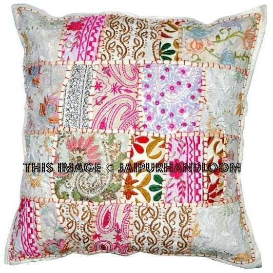 White Gypsy Patch Pillow