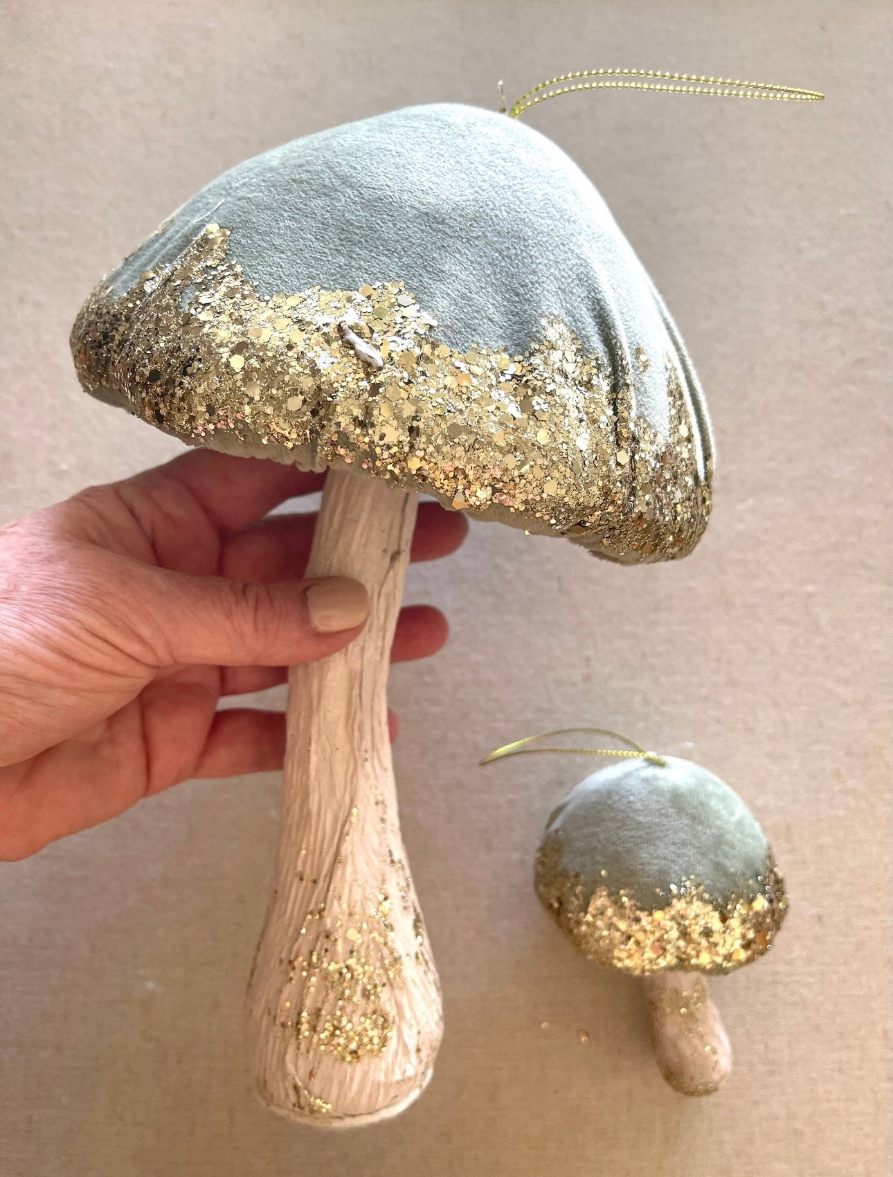 Green Velvet Mushroom Ornament
