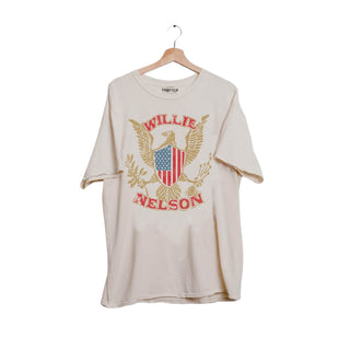 Willie Nelson Eagle Shield Off White Thrifted Graphic Tee Shirt