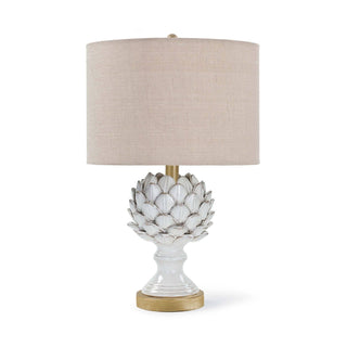 The Leafy Artichoke ceramic table lamp is a beautifully crafted, refined fixture. The soft gold base serves as a sophisticated platform, the textured oatmeal shade tops the classic look.