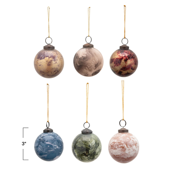 Glass Ball Opaque White Gold Marbled Ornament