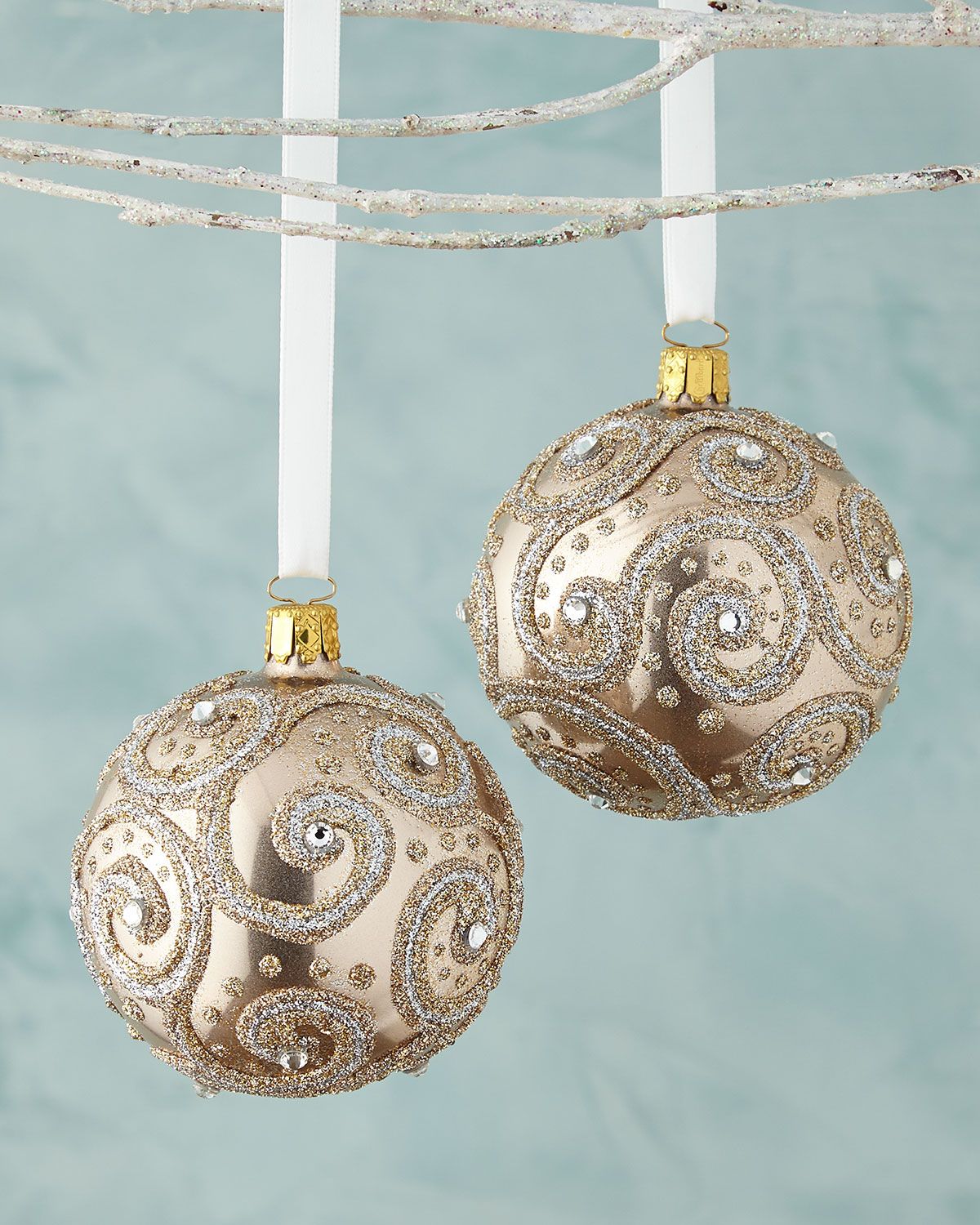 Champagne Glass Ball Ornament w/ Sanded Outside - 12cm