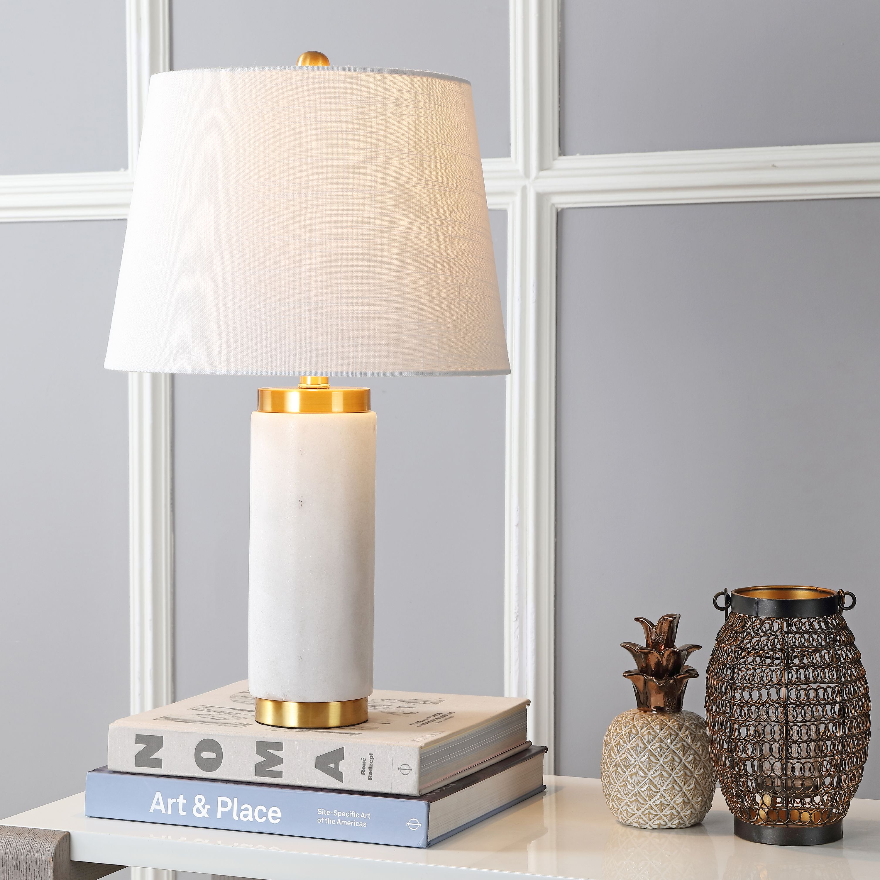 Brass and white marble lamp.