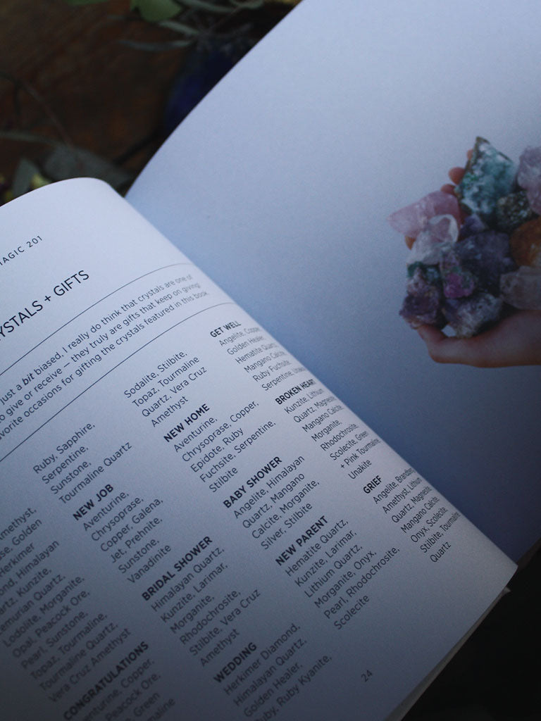 Crystallize: The Modern Guide to Crystal Healing inner page about Angelite crystals with pictures and description.