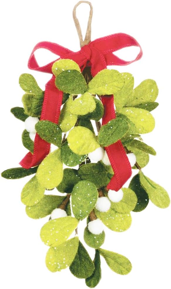 Round Handmade Wool Felt Wreath Ornament w/ Multi Color Pom Poms