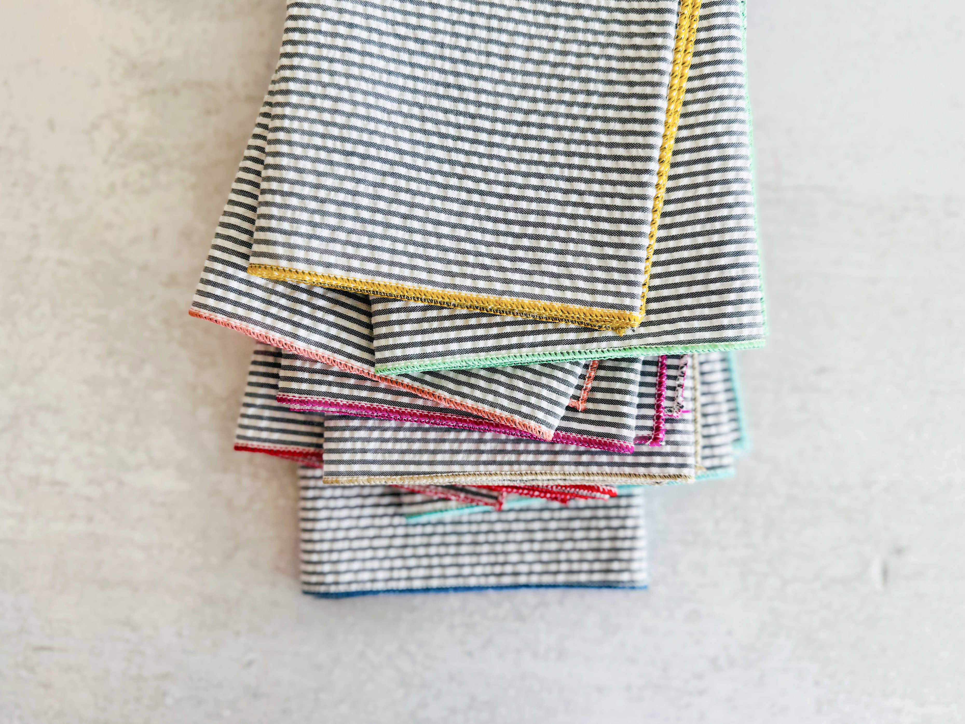 Grey Seersucker Cloth Napkins w/Colorful Edges, set of 8