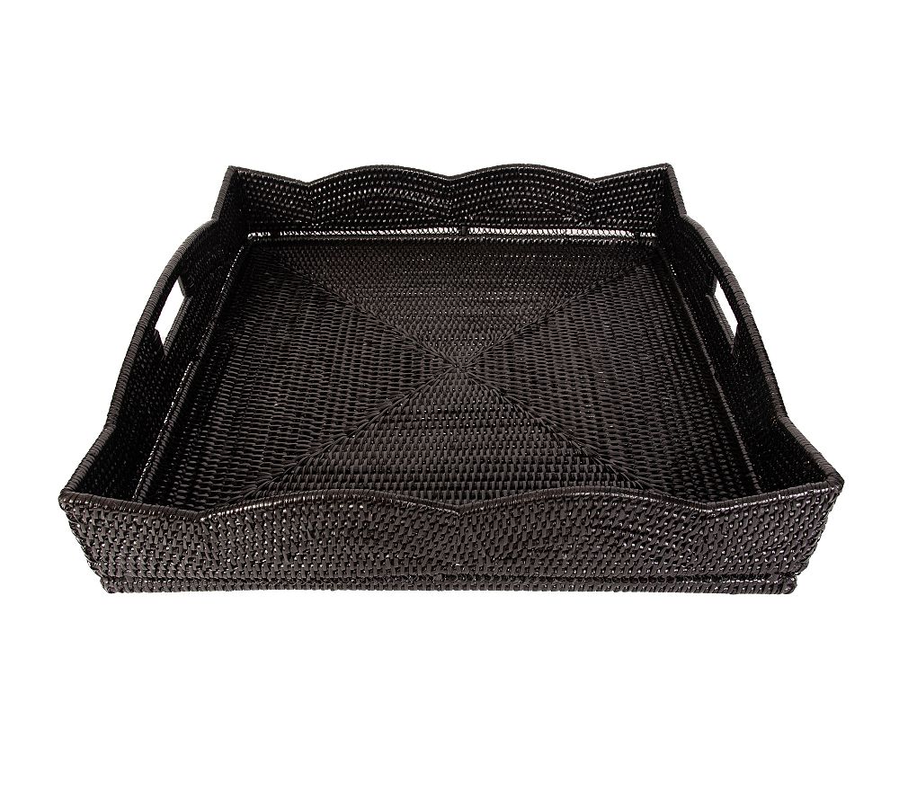Hand-Woven Scalloped Rattan Tray w/Handles