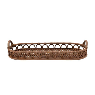 Hand-Woven Scalloped Rattan Tray w/Handles