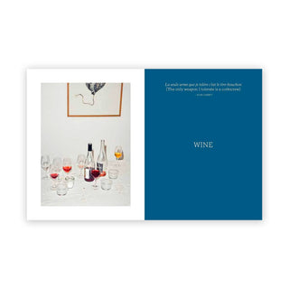 La Buvette: Recipes and Wine Notes from Paris cookbook with a picture of glasses of wine and a blue page that says wine on it.