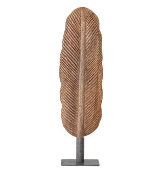 Hand-Carved Mango Wood Feather on Metal Stand