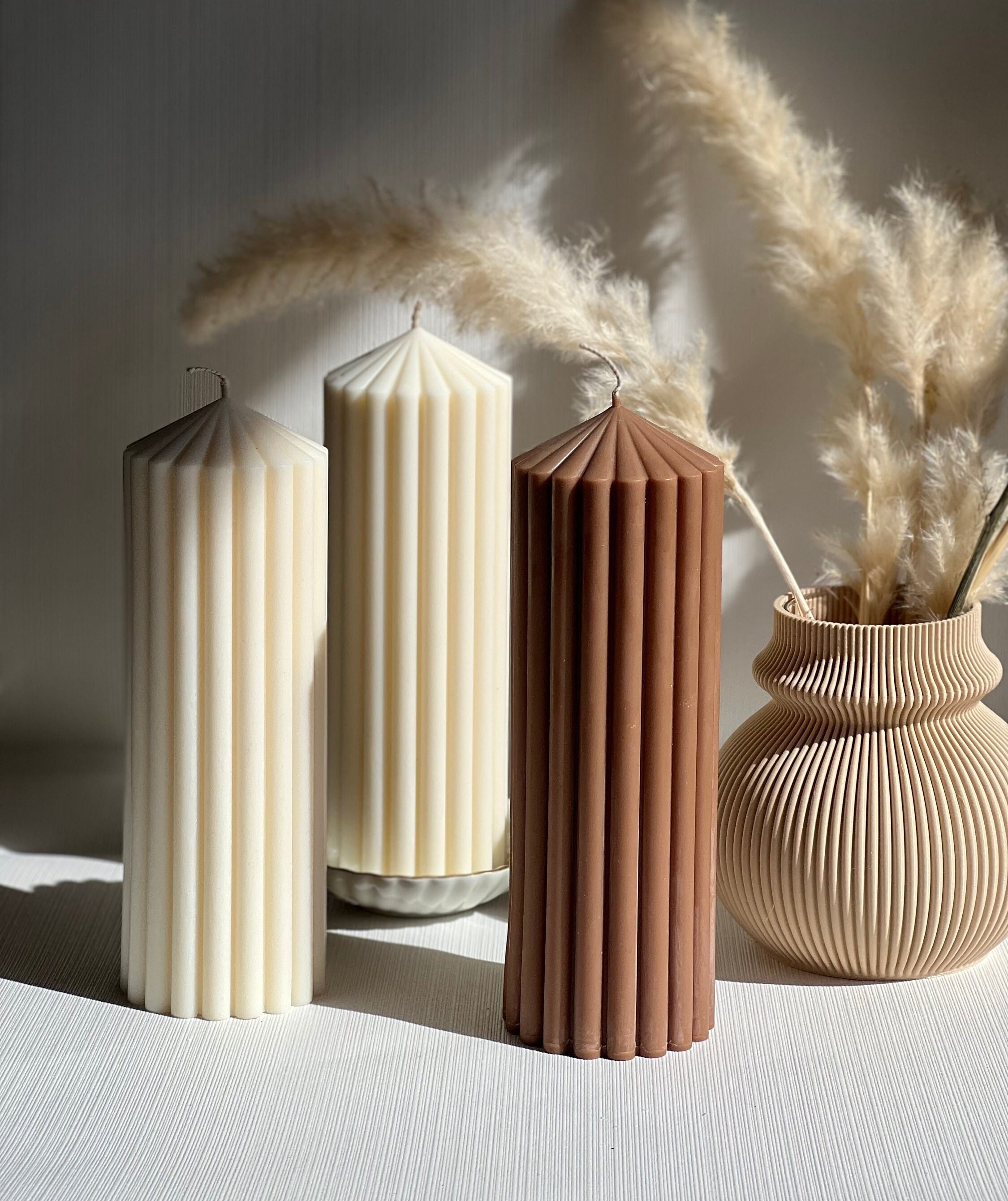 Fancy Ribbed Pillar Candle, Petal