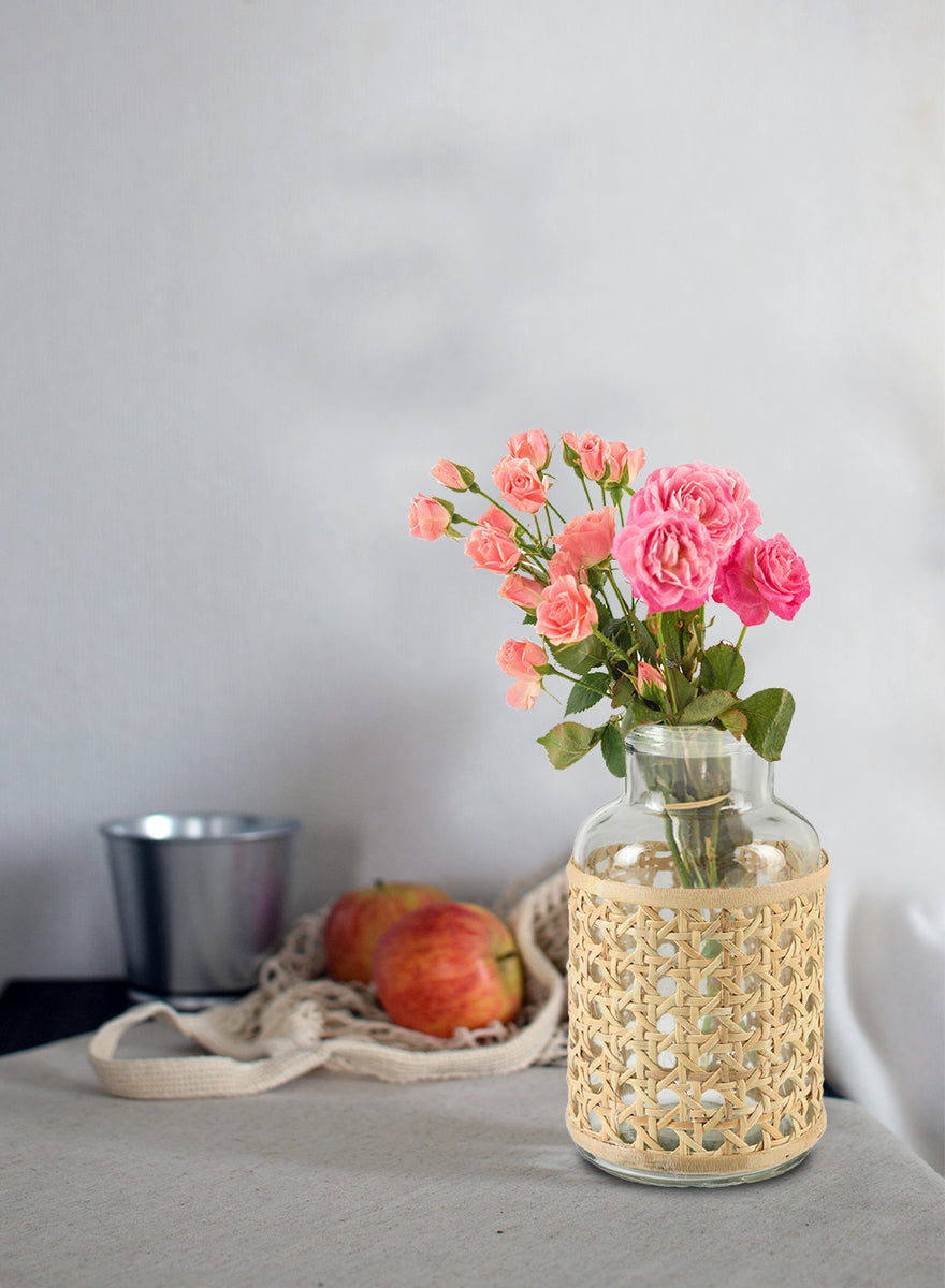Cane Wrapped Glass Vase - 14.5"H