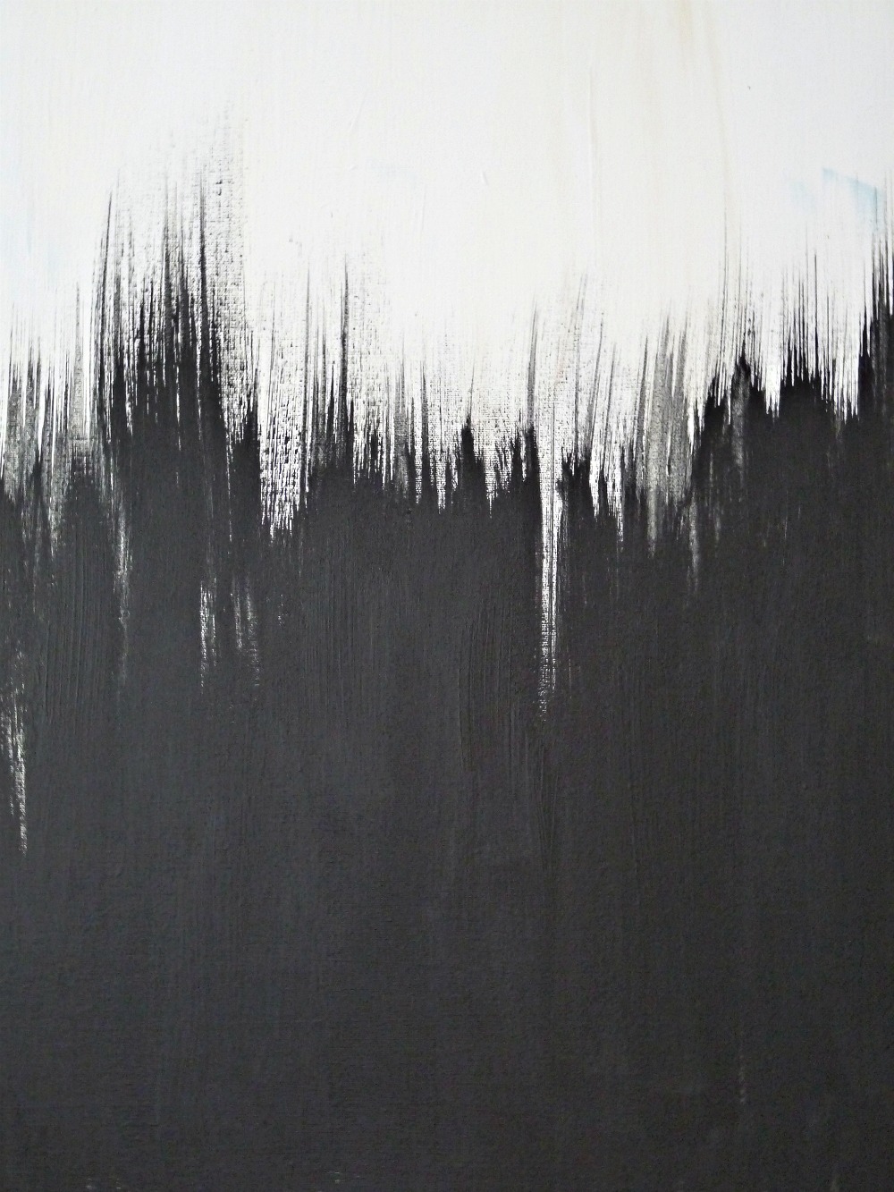 Black and white painting with long strokes.