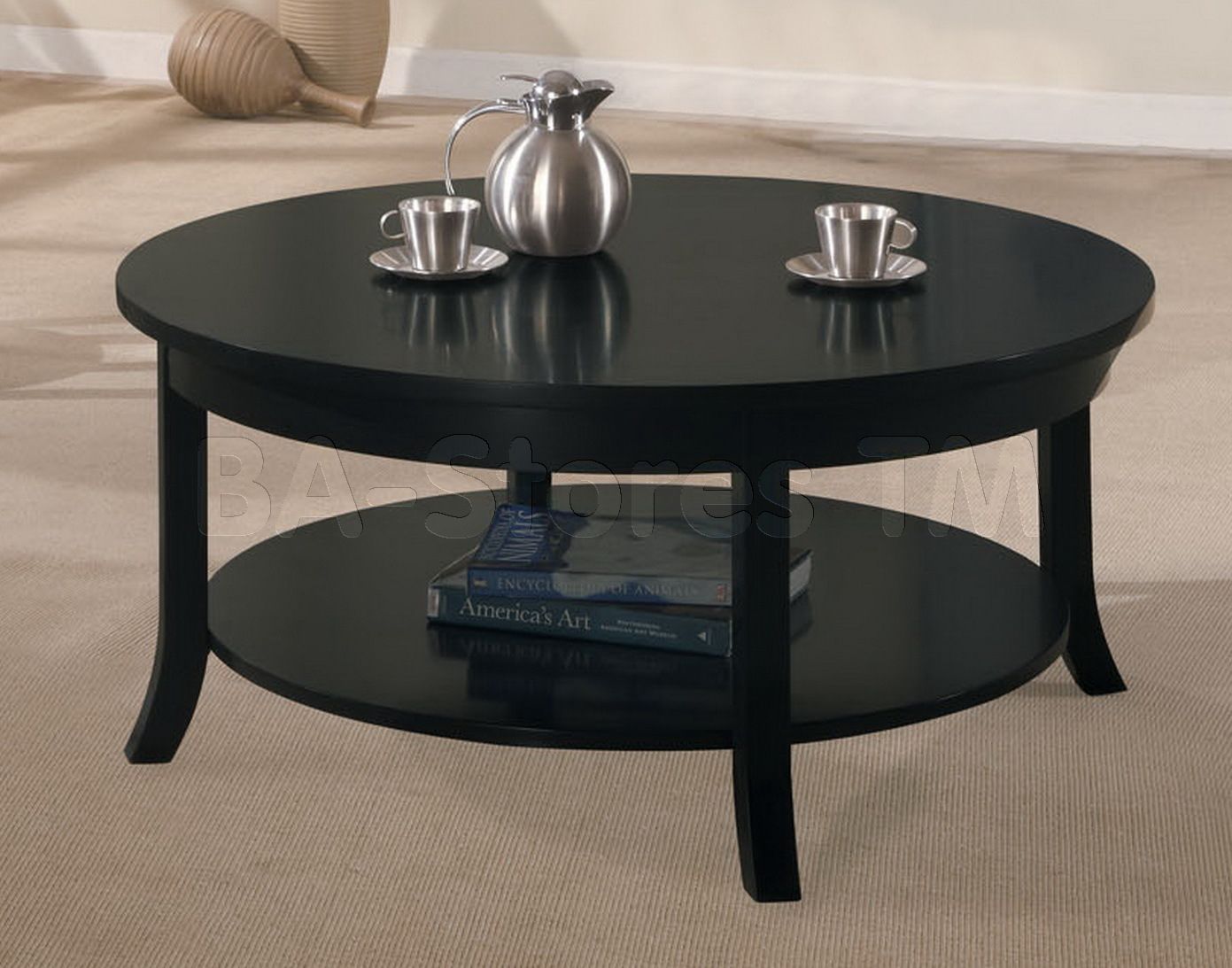 black circular coffee table large base.
