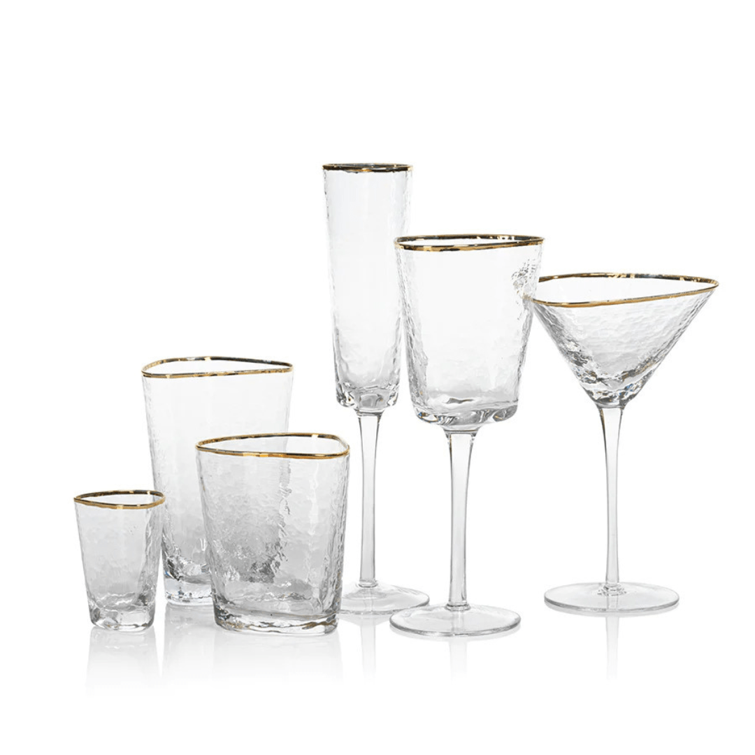 Apertivo Triangular Shot Glass, Clear w/ Gold Rim