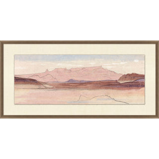 Artistic sketch and watercolor painting of desert red mountains and landscape.