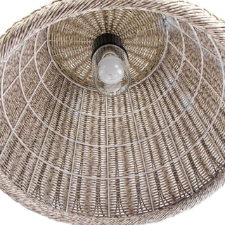 The Augustine Outdoor Pendant provides a relaxed, coastal or southern style with its white-washed woven wicker basket pendant and blackened metal detailing.