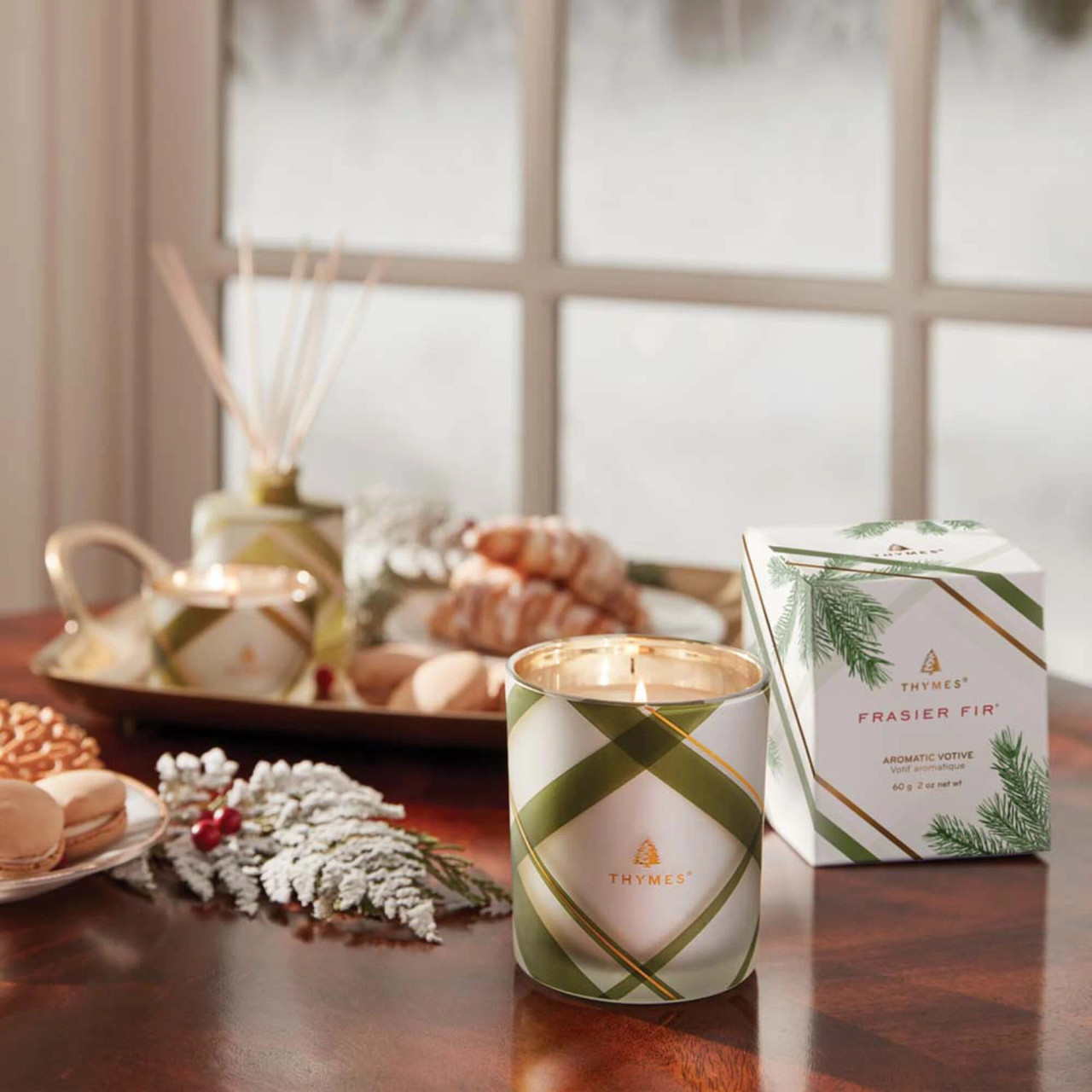 Frasier Fir Frosted Plaid Votive Candle, Plaid